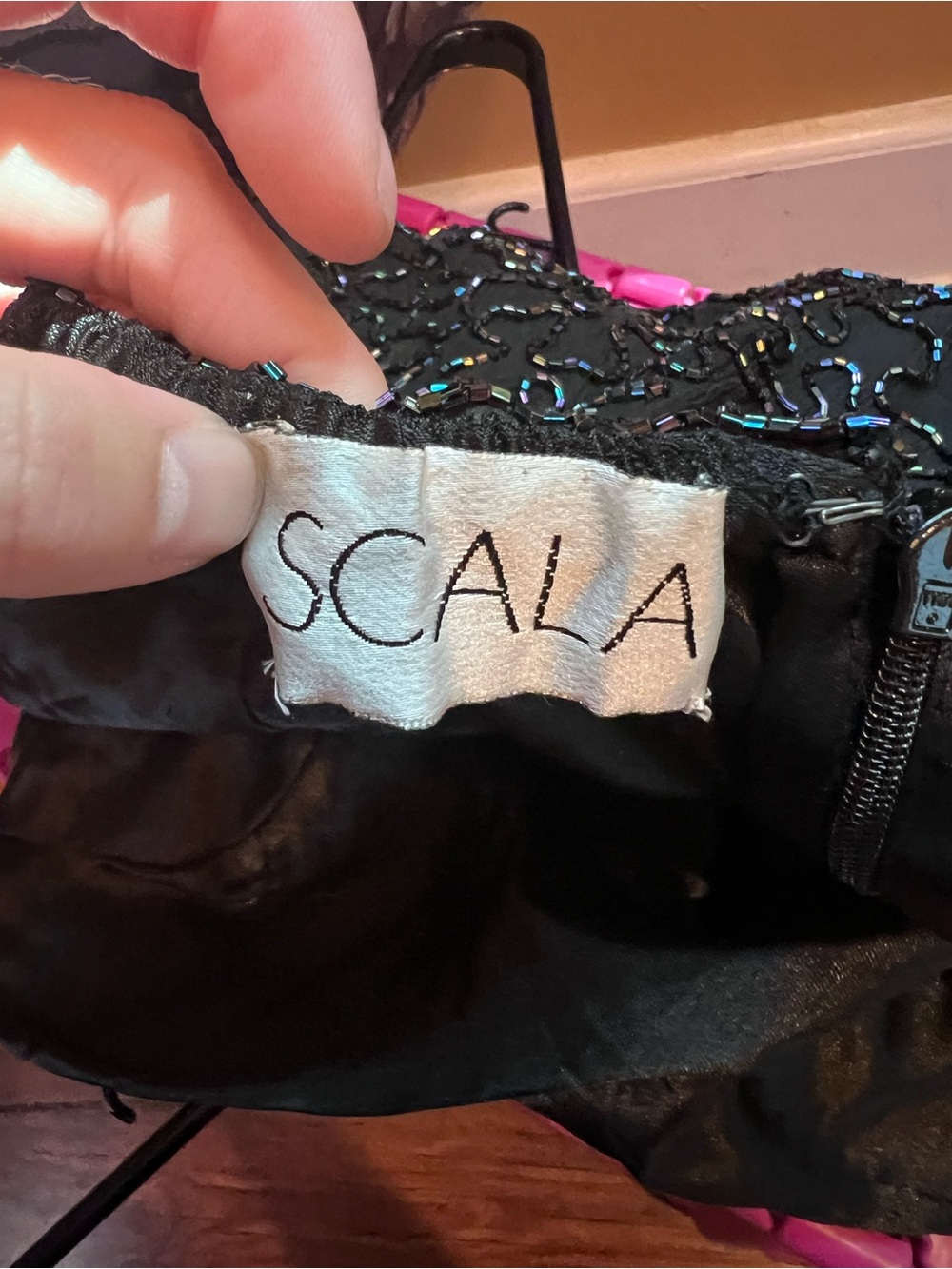 Vintage Scala Iridescent Black Beaded Mini Dress - Picture 3 of 6